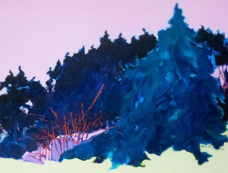 Saanich Trees V  18x24"  acrylic on canvas  framed